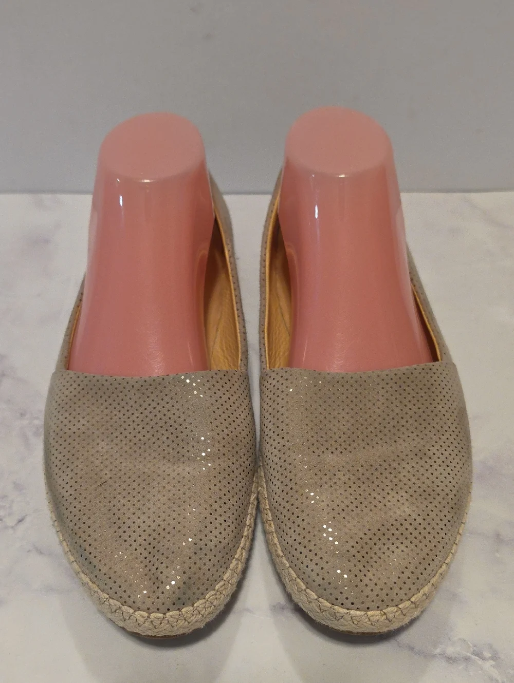 Paul Green Gray  Metallic Perforated Espadrille Flats - Women